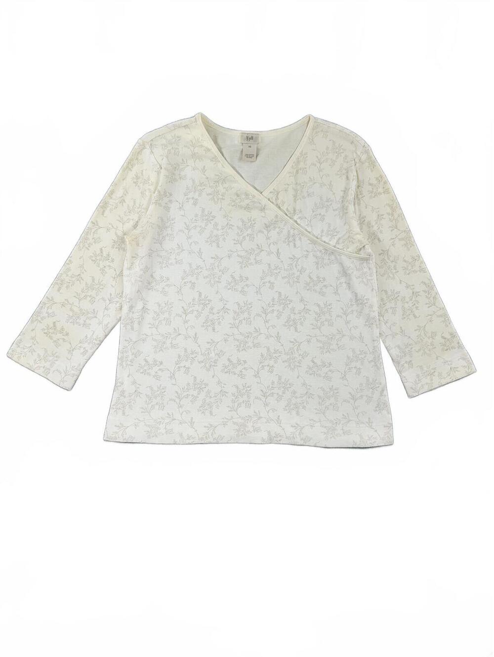 J.Jill Cream Floral Faux Wrap Neck Cotton Top Fairycore Cottagecore - Picture 2 of 7